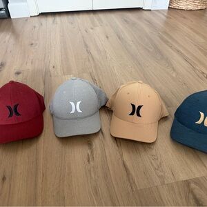 Hurley Caps in Red, Gray, Tan, and Blue